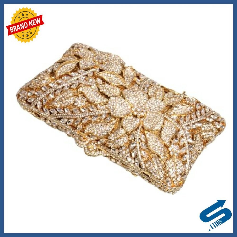 Sparkling Floral Rhinestone Evening Clutch Bag with Detachable Chain - Picture 4 of 8